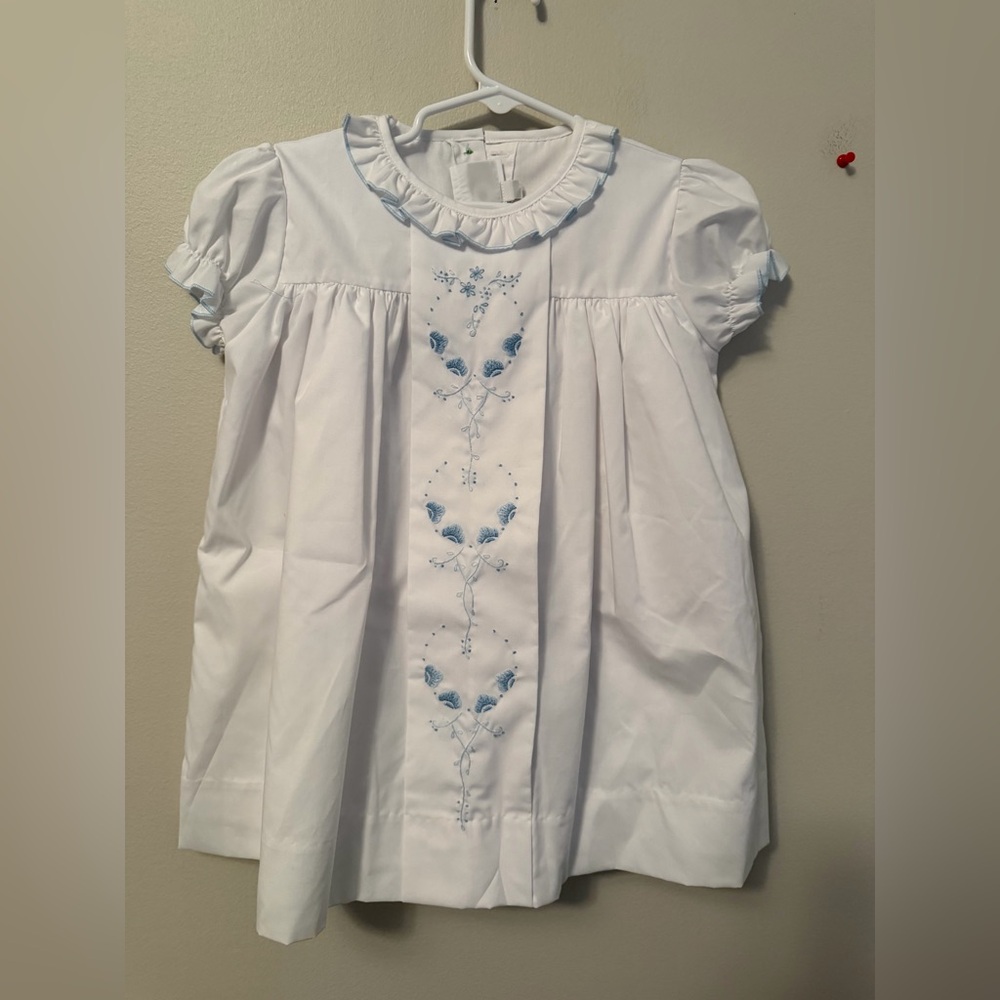 The Proper Peony White and Blue Embroidered Dress